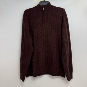 Daniel Bishop Men's L Brown 100% Cashmere Cable Knit 1/4 Zip Pullover Sweater